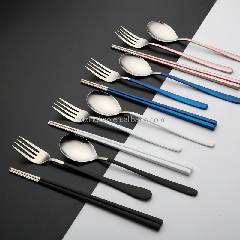 China Factory Korean Style Stainless Steel Flatware Set Fork Chopsticks and Spoon Cutlery Set
