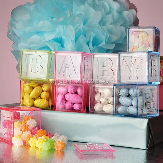 baby blocks pink and blue for baby shower favor box party