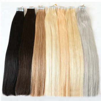 Wholesale alibaba express blonde black gray ombre color cuticle aligned european remy tape in human hair extensions 12"-32"
