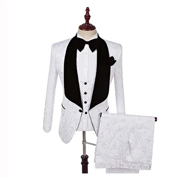 Shawl Lapel Slim Fit Groom Tuxedos Red White Black Latest Coat Pant Designs Men Wedding Suits Men Prom Tuxedo Men Suit