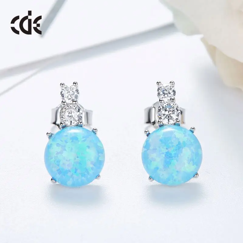 925 Sterling Silver Jewelry Earring Opal Big Stud Earrings