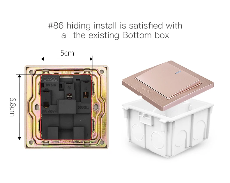 SIASE 86MM 1 GANG gold electrical single blank wall switch plate