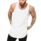 100% Custom Print Mens Fitness Clothing 100% Cotton Gym Stringer Singlet Vest Curved Hem Tank Top