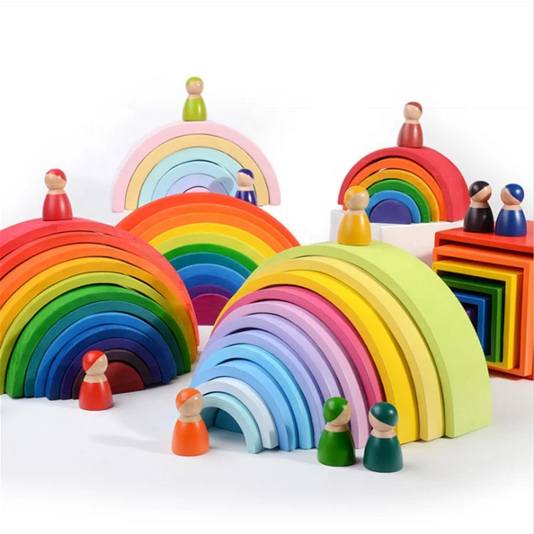 wooden rainbow block set