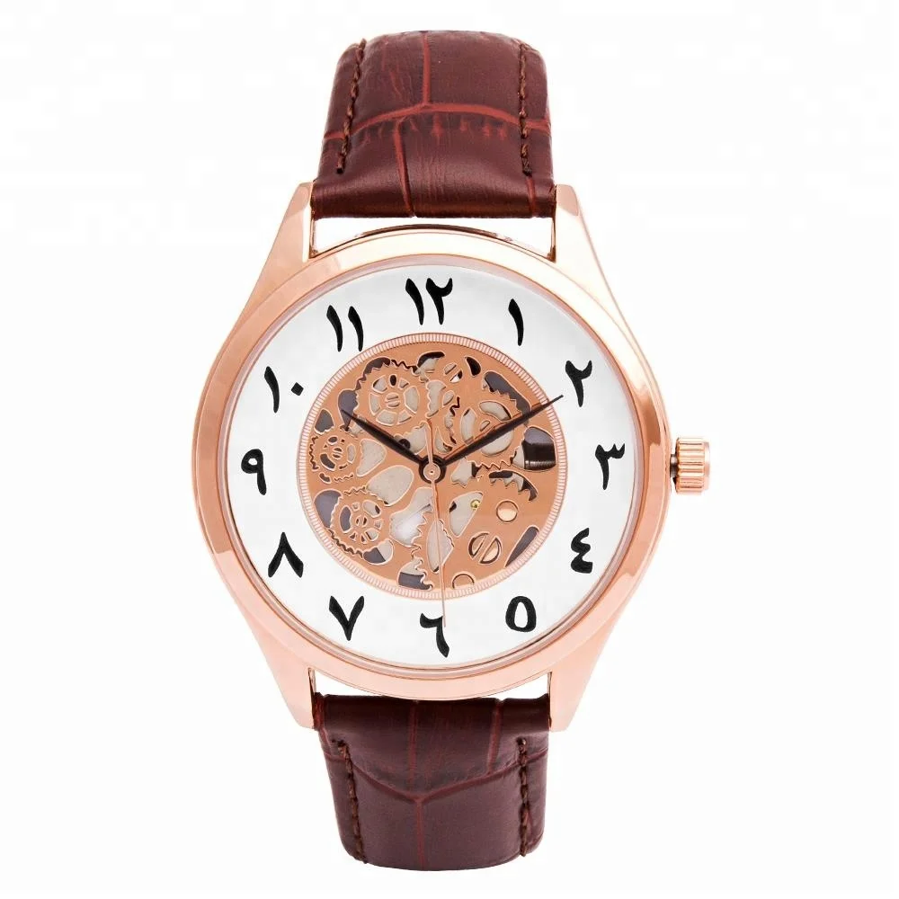 Classic Cheap Leather Watch Wholesale Custom Skeleton No Tactile Arabic Number Watch for Women