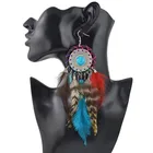 Bohemian long feather resin beaded dangling earrings handmade tassel earrings