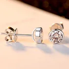 Silver Earrings LUOTEEMI Hot Sell Women Classic Single Round Cubic Zirconia Stone 925 Sterling Silver Ear Stud Earrings