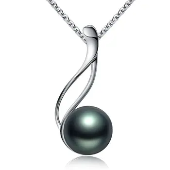 Custom 925 Sterling Silver Anniversary Gifts Women 9 10mm Round Tahitian Cultured Tahiti Black Pearl Pendant Necklace