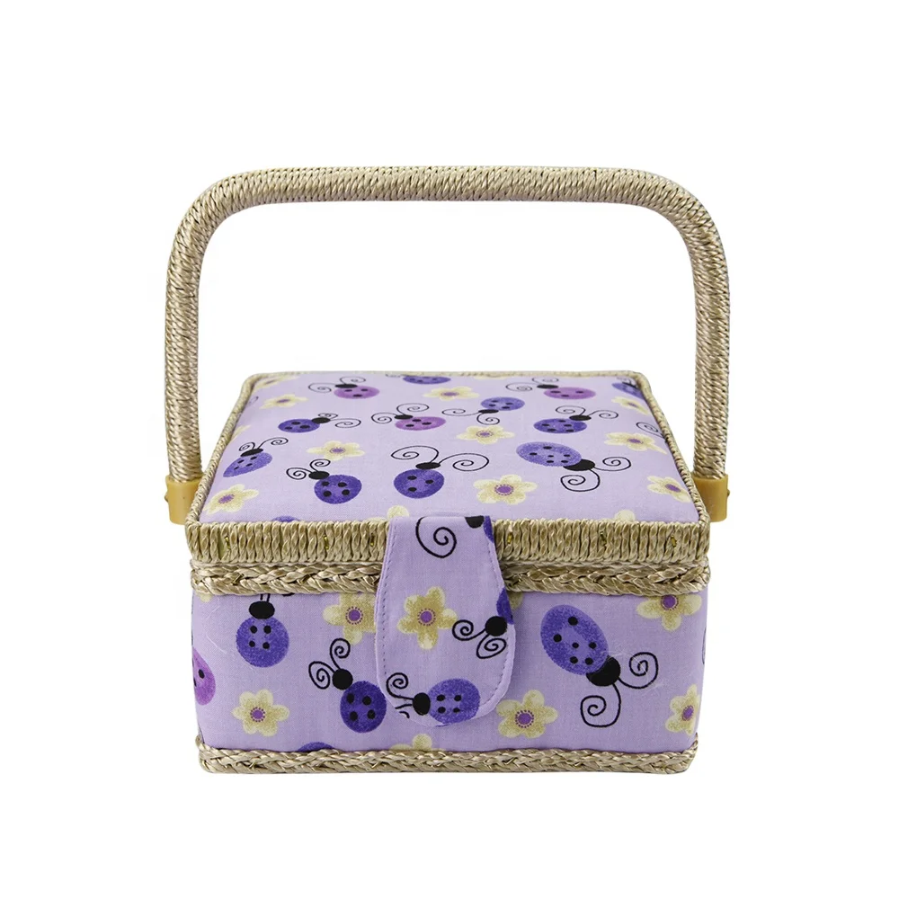 oem pink dot sewing kit basket wood sewing basket