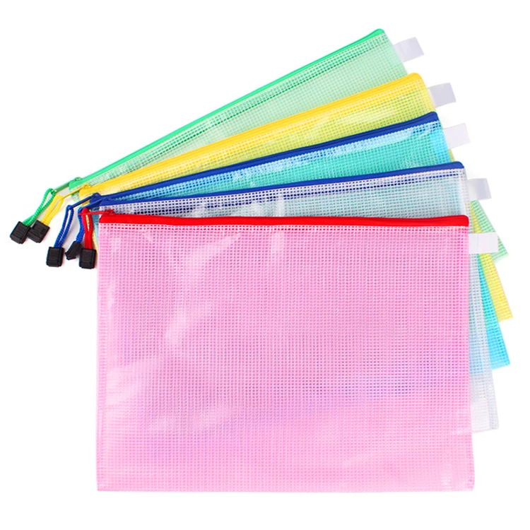 A3 Zipper File Bags Water Resistant Mesh PVC Document Filling Organizer Storage Pouch A3/A4/B4 Pack of 5 + 1 Free A4 Bag, Assorted Colors 5pcs + 1 A4 Bag 