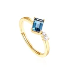Blue Topaz Ring Rings Natural Blue Topaz Gemstone Gold Ring Design S925 Silver Engagement Baguette Ring
