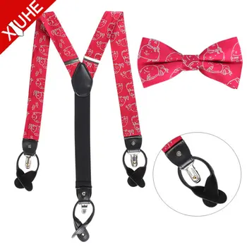 Fashion Accessories Personalized Red Woven Cute Kids Bow Tie Elastic Braces Suspenders for Children