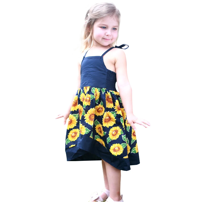 Toddler Baby Girl Summer Dress Princess Halter Sunflower Printed Outfits Kids Clothing 