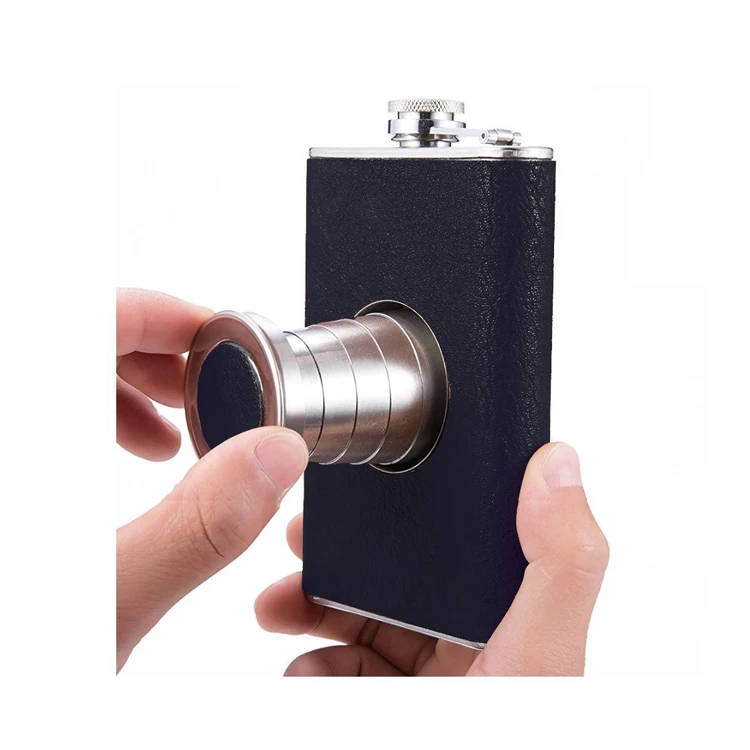 Stainless Steel Hip Flask Wine Collapsible Shot Glass Wraped with Leather n 