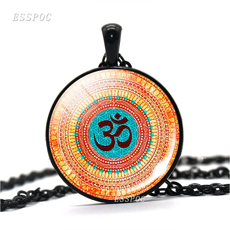 India Yoga Mandala Necklaces For Unisex Retro Glass Tibet Dome Pendant Necklace