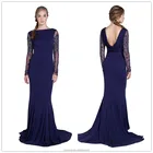 Gown Beaded Evening Gown 2021 Ladies Beaded Royal Blue Mermaid Long Sleeve Evening Gown With Open Back