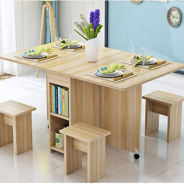 Wooden Folding Small Dining Table Retractable Dining Table Chair Set
