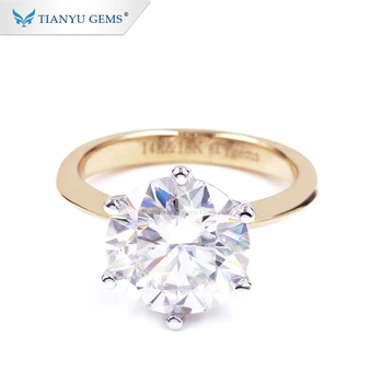 Tianyu Customized 14K/18k white&yellow Gold Ring 10mm round heart&arrow cut Moissanite two tone engagement lady Ring