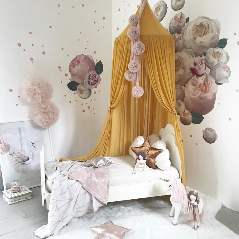 Pink Chiffon Mosquito Net Indoor Outdoor Playing Reading Tent Bedroom Decoration for Baby Kids Room Bed Canopy Round Dome 