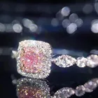 Diamond Ring Luxury Custom Princess Cut Pink Diamond Ring For Girls Women Cubic Zircon Engagement Wedding Ring