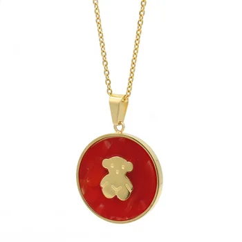Stainless Steel Beautiful Costume Pendant Jewellery Ladies Red And Gold Bear Necklace