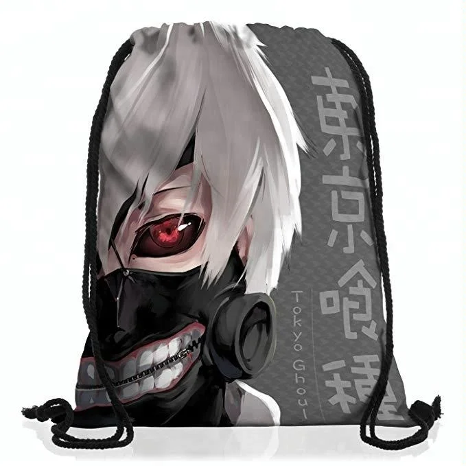 Portable Backpacks Large Capacity Simple Anime Tokyo Ghoul Drawstring Backpack Travel Sports and Leisure Drawstring Bags Light Multifunctional 