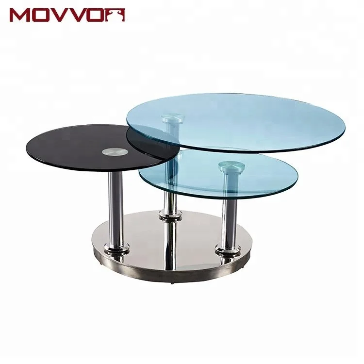 three tier round glass coffee table