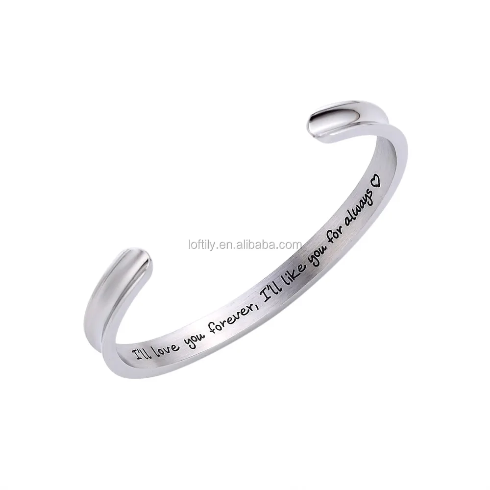 LIUANAN Inspirational Bracelets for Women Men Engraved Personalized Cuff Bangle Stainless Steel Jewelry Gifts with Message 