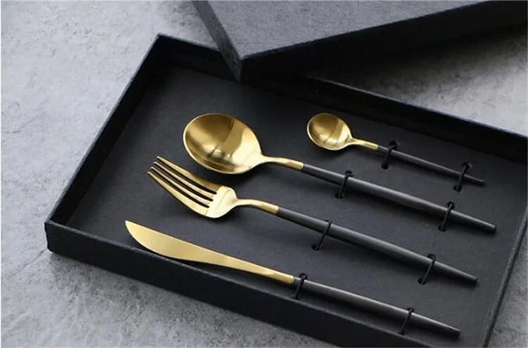 Black Cutlery Set Spoon Fork Knife 18/10 Flatware Tableware
