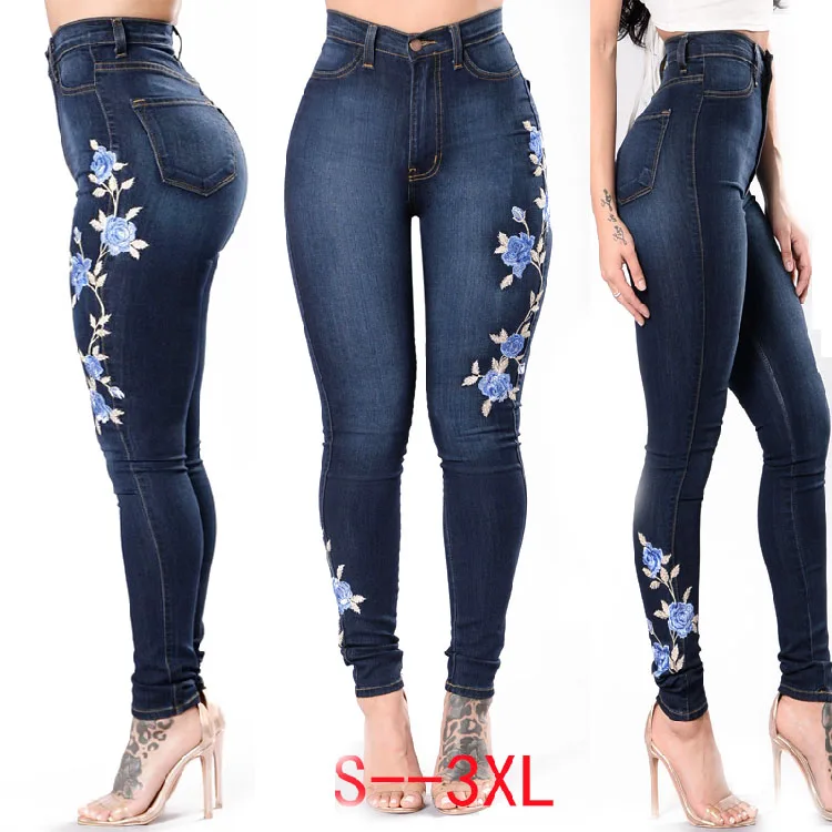 Embroidery Stretch Denim Jean For Women 