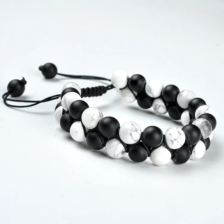 F133 China suppliers Black Agate  White Turquoise  Macrame Adjustable Braided Double recycle layered bracelets