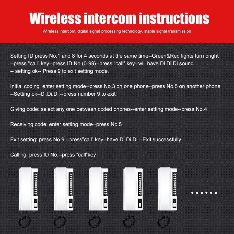 Room to Room Home Wireless Audion Intercom System for Business House Office Gate Restaurant Elderly