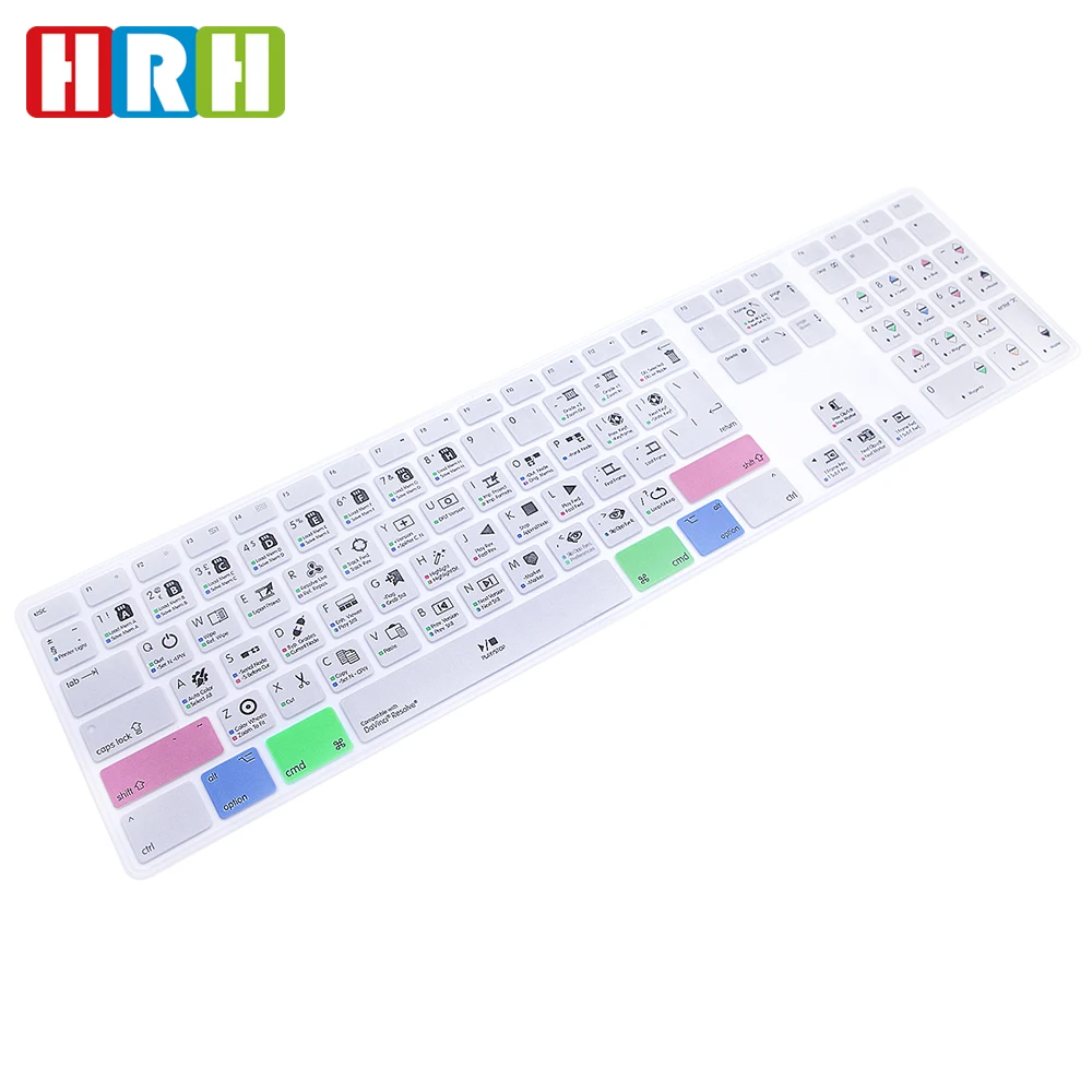 HRH For Apple IMac G6 Keyboard with Numeric Keypad NumberPad Print With US/EU Layout Avid Media Composer Functional Shortcuts Hot keys Design Silicone Keyboard Skin Cover