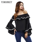 Womens Off-shoulder Ruffled Long Sleeve Bandeau Casual Party Holiday Tops A7134