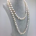 Fresh Water Necklace PE0051 New Fashion Brown String Knotted Fresh Water Pearl Long Necklace For Woman