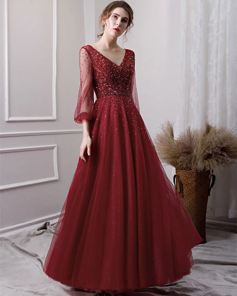 Long Sleeve Prom Dresses 2021 Red Prom ...