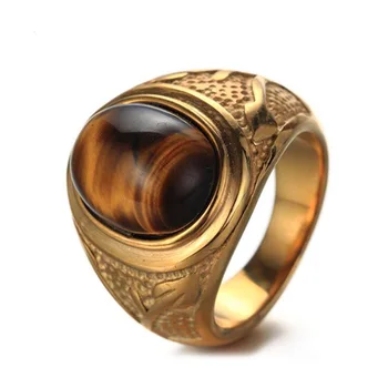 Wholesale Custom Men's Casting Design Jewelry Titanium Tiger Eye Stone Ring