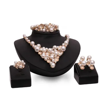 High Quality Big Pearl Earring Ring Bracelet Necklace Jewelry Sets Wholesale