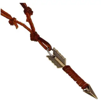 European and American New Style Brown Leather Cord Necklace Ancient Tribal Arrow Necklace For Men