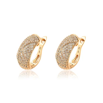 95361 Hot sale luxury ladies jewelry tiny zircon pave set 18k gold color hoop earrings