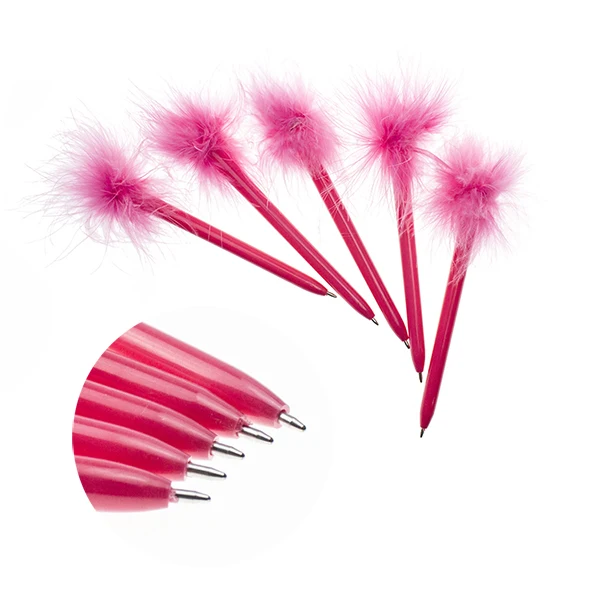 Novelty Wholesale ball point pen Festival Decorations Vivid Pink Color Soft Feather Ballpoint Pen for Children
