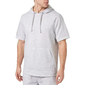 Clothing supplier custom men hoodie grey pullover plain half sleeve hoodies