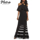 Gown Ladies Black Sexy Fashion Party Jersey Cold-Shoulder Gown Dress Women