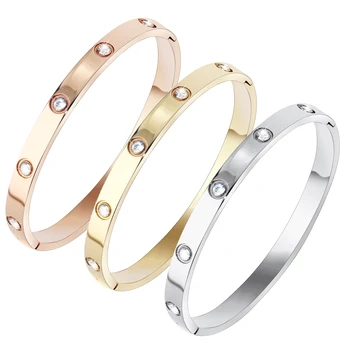 Ladies Women Crystal CZ Cubic Zirconia Bracelet Stainless Steel Jewelry Love Screw Bracelet Bangle