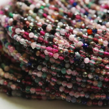 Wholesale 2mm Faceted Tourmaline Natural Gemstone Beads Round Tiny Loose Stone for DIY Necklace Bracelet Making(1H46)