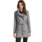 Fashion womens black winter coat grey trench lightweight