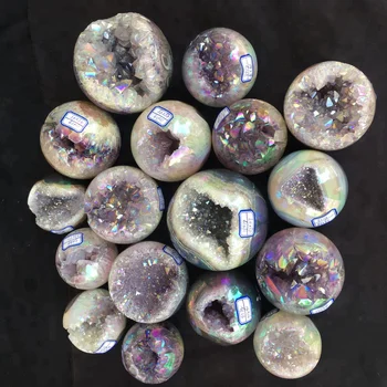 Wholesale high quality angel aura agatet geode sphere aura quartz crystal ball