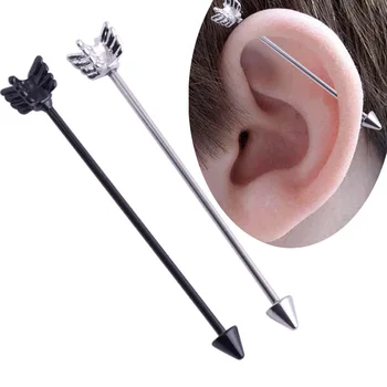 Fashion Body Jewelry Statement Barbell Piercing Industrial Stainless Steel Arrow Long Earring