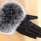 Winter Gloves Leather Wholesale Real Winter Women Black Fox Fur Gloves Sheep Leather Gloves