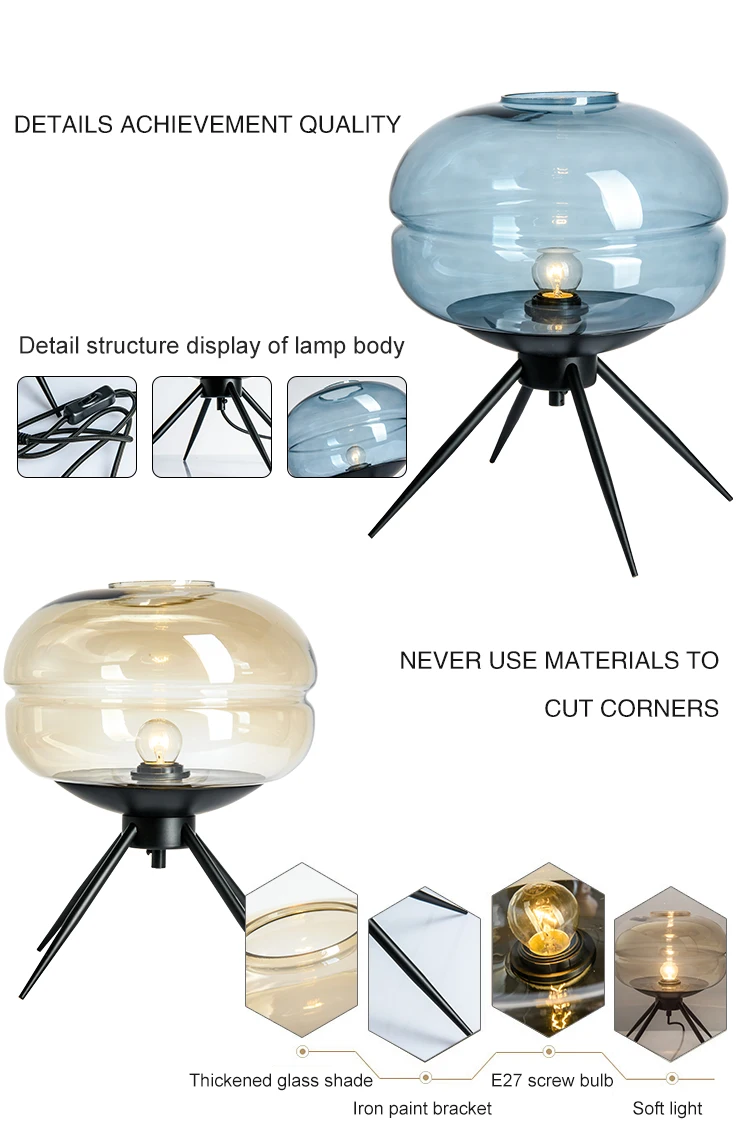 lcj t038 high quality indoor energy saving blue and black iron glass e27 desk light table lamp-1